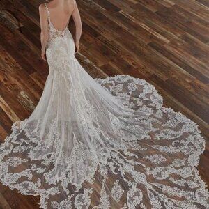 New!! Martina Liana Style #1111-V-NECK LACE FIT-AND-FLARE GOWN